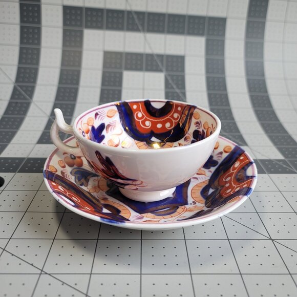 Antique Imari Style English Cup Saucer Staffordshire Pottery Gaudy Welsh Cobalt - Picture 3 of 7